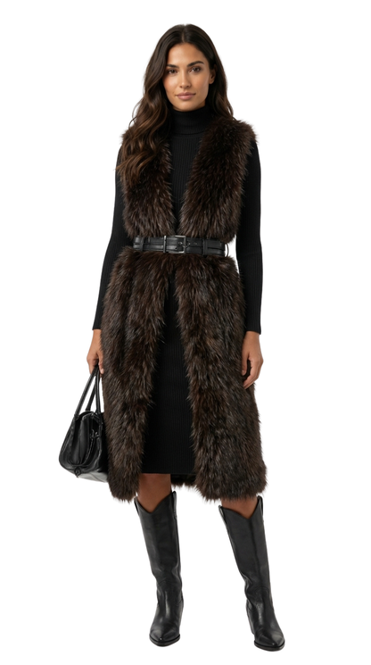 Chaleco de piel sintética marrón obscuro