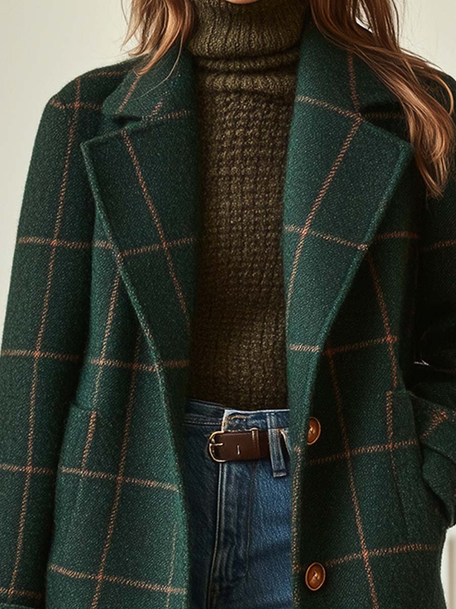 Elegante abrigo de lana cuadros