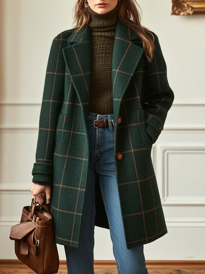 Elegante abrigo de lana cuadros