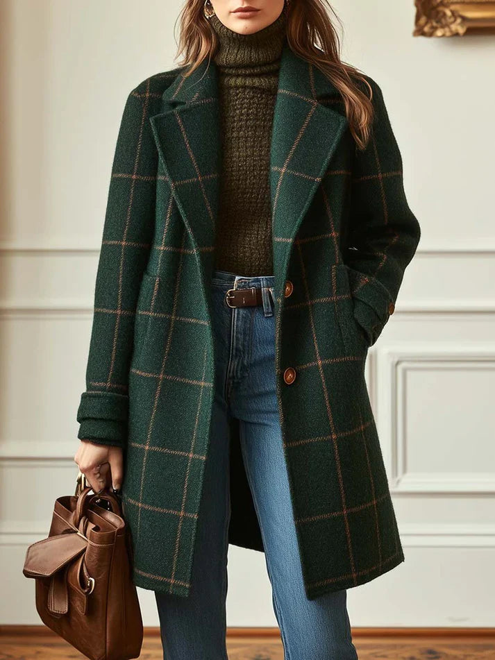 Elegante abrigo de lana cuadros