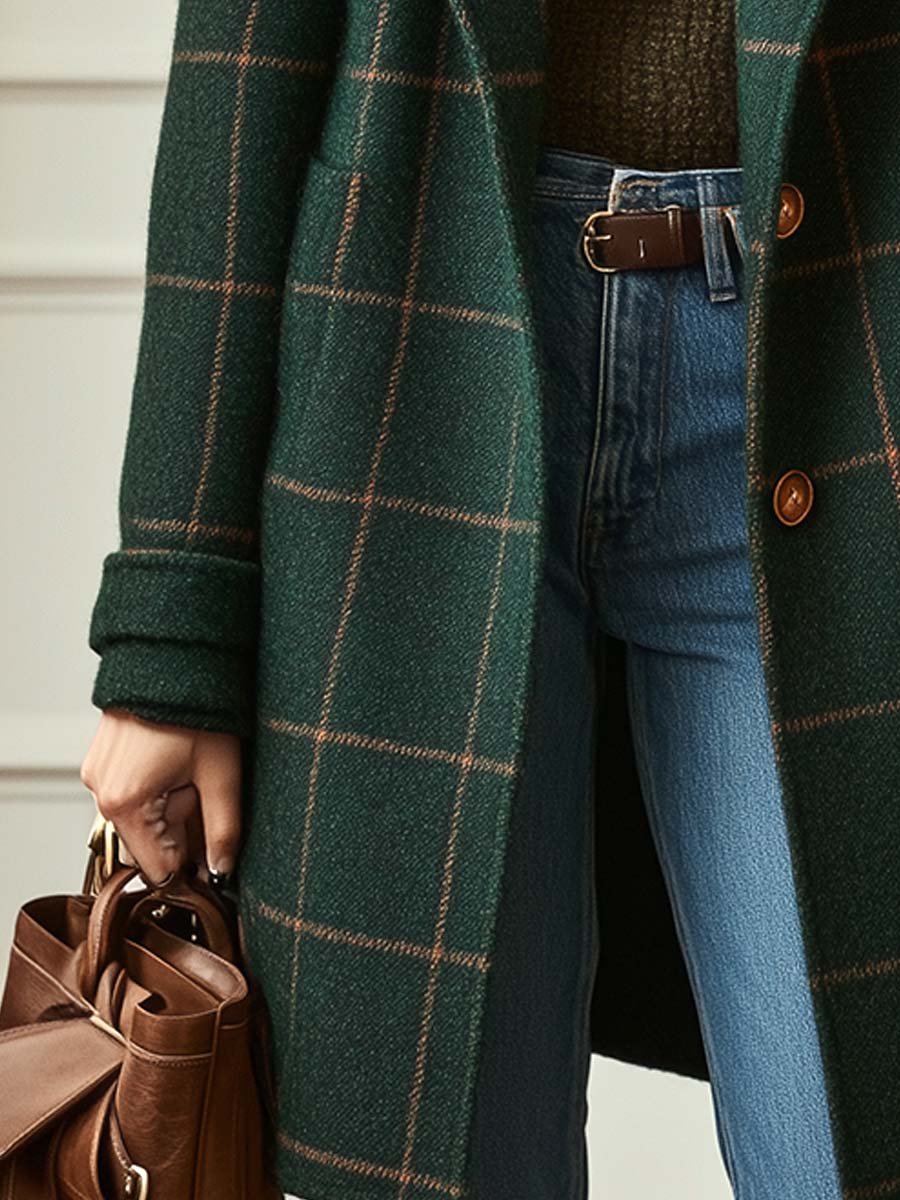Elegante abrigo de lana cuadros