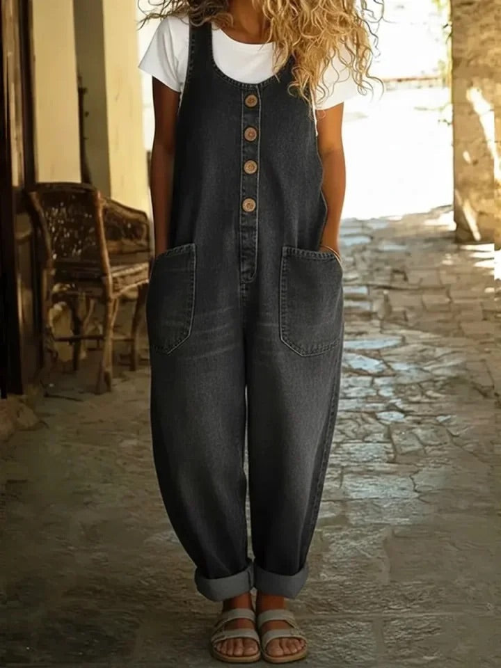 Paula™ | Peto de denim de algodón con lavado vintage