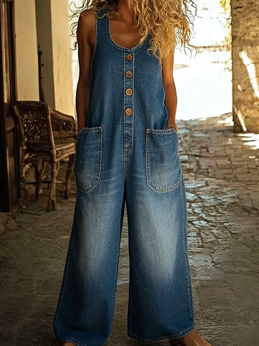 Paula™ | Peto de denim de algodón con lavado vintage