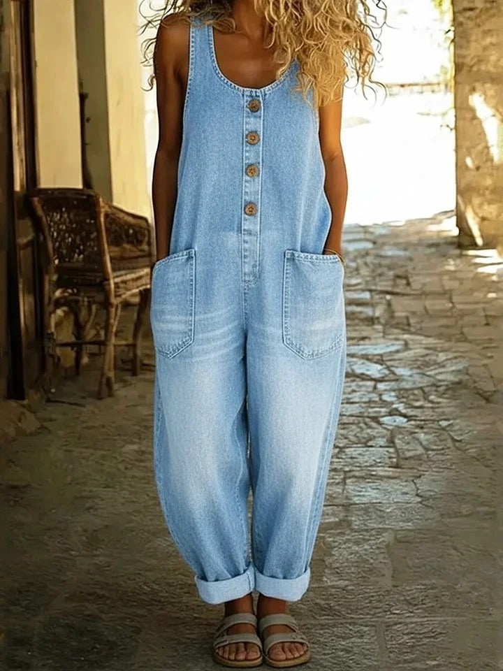 Paula™ | Peto de denim de algodón con lavado vintage